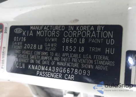 2016 Kia Rio Lx из США, поврежденный, VIN KNADM4A39G6678093